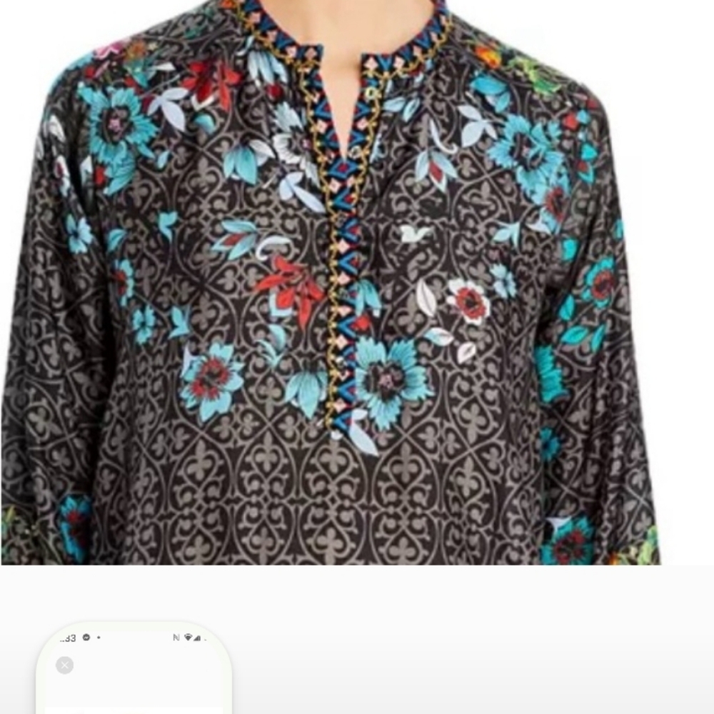 Johnny Was Black Floral Tunic - Picture 2 of 9